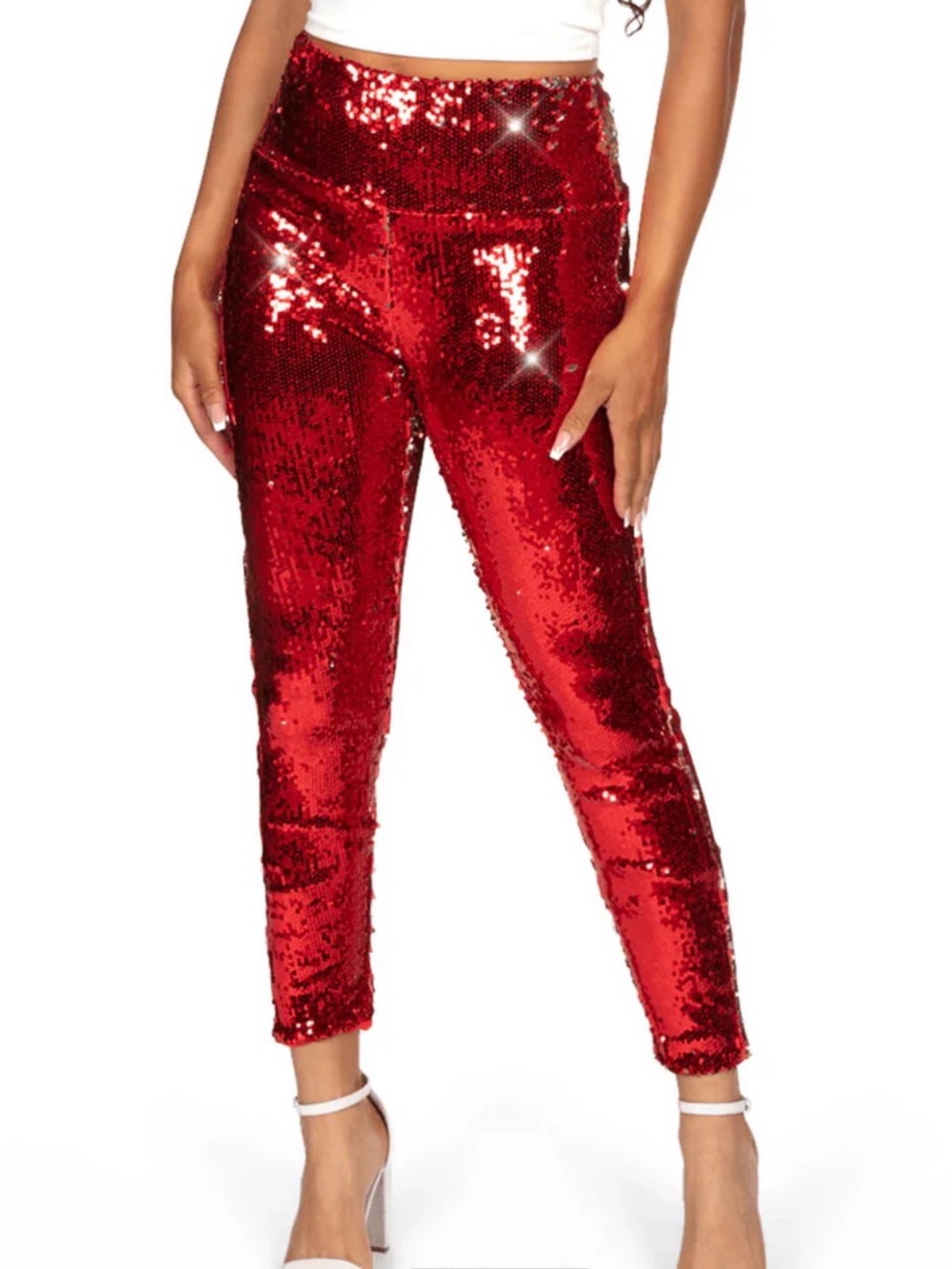 NWOT - Tipsy Elves High Waisted Red/Silver Reversible Sequin Leggings - XL-3XL